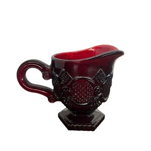 Vintage Avon 1876 Cape Cod Ruby Red Glass Creamer w Handle 4" Footed